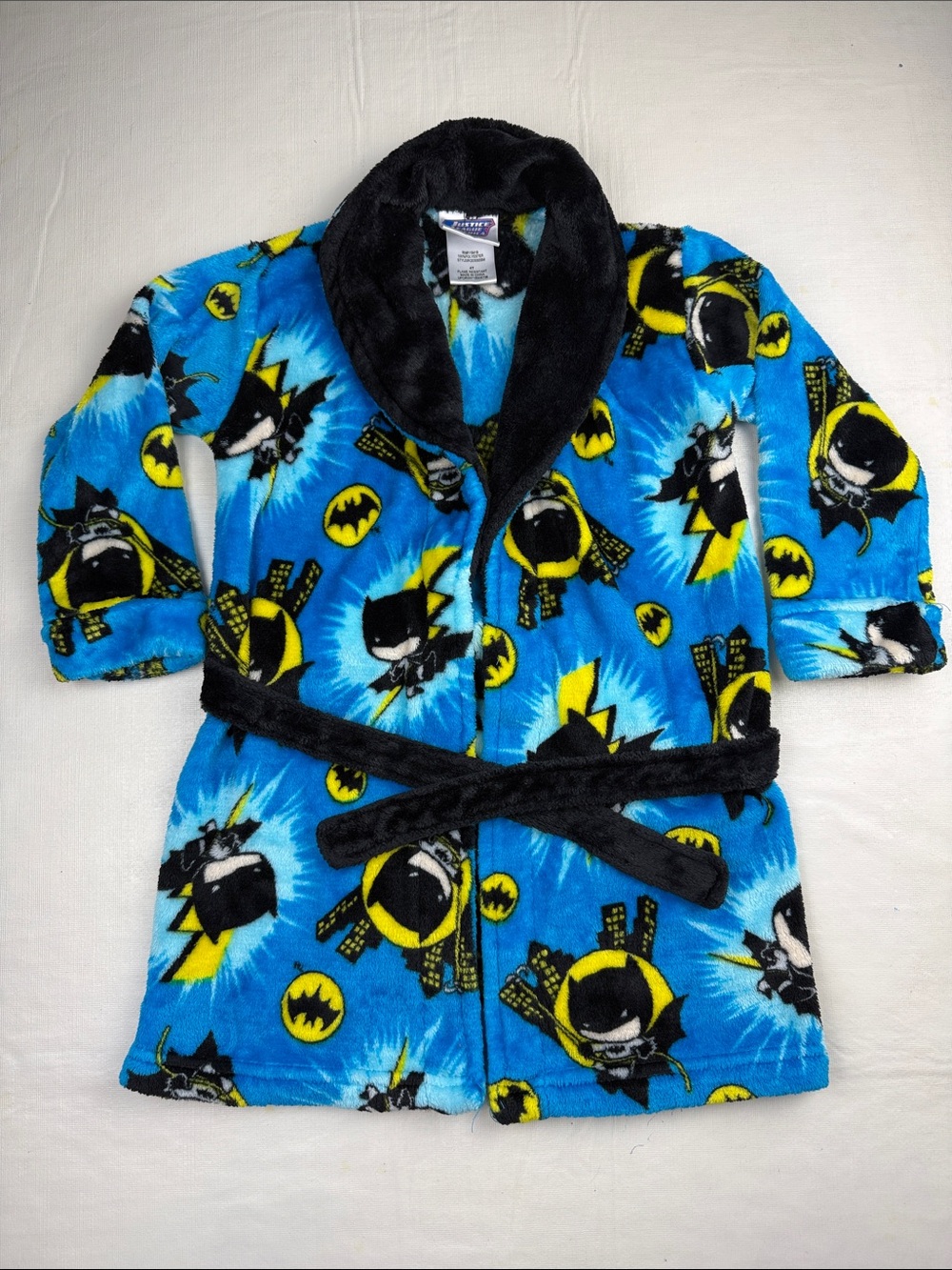 Justice League Batman Plush Kids Collared Robe Attached Tie Size 4T